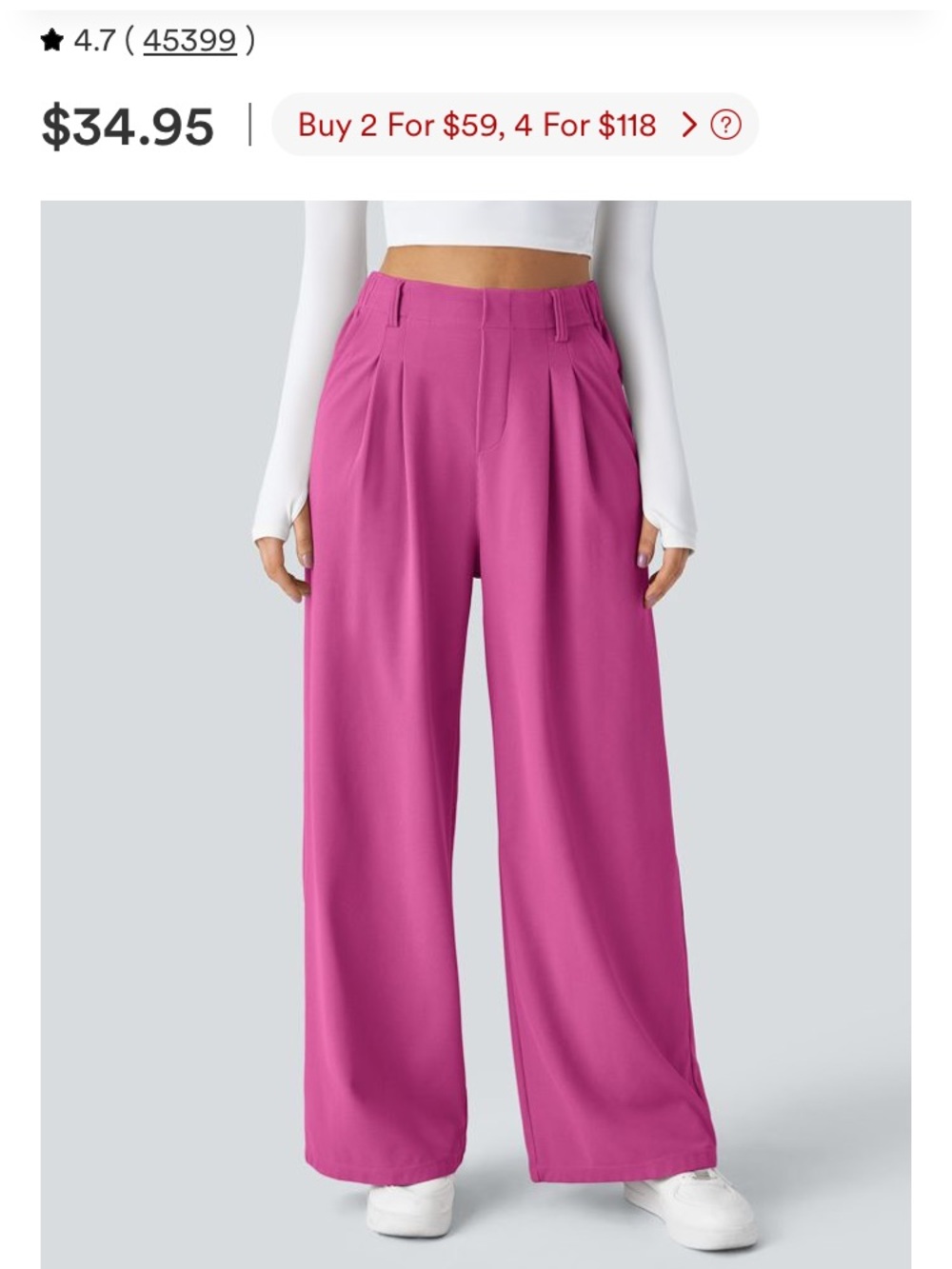 HALARA Wide-Leg Pleated Pants — Magenta Pink - Picture 3 of 8